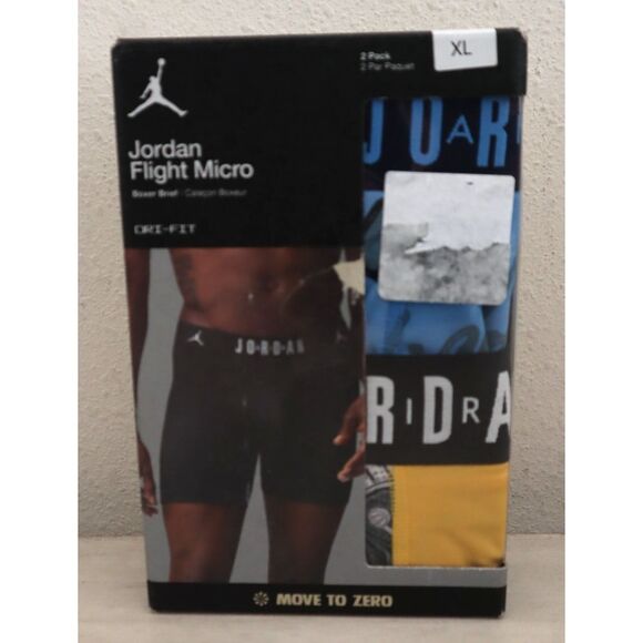 Jordan JM0671-Y2E Men's Sz XL Yellow/Blue Flight Micro Boxer Briefs, 2-Pack - Picture 2 of 7